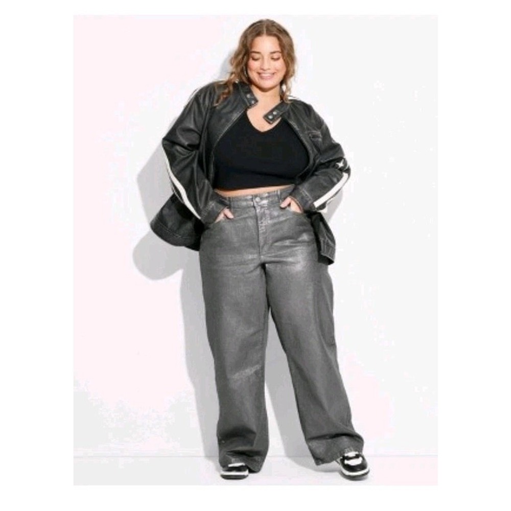 Wild Fable Jeans Womens 10 High Rise Baggy Silver Metallic Gray 90632991
